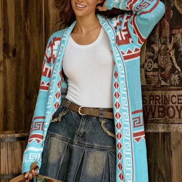 Multicolor Casual Women's Geometric Pattern Cardigan - Picture 6 of 6